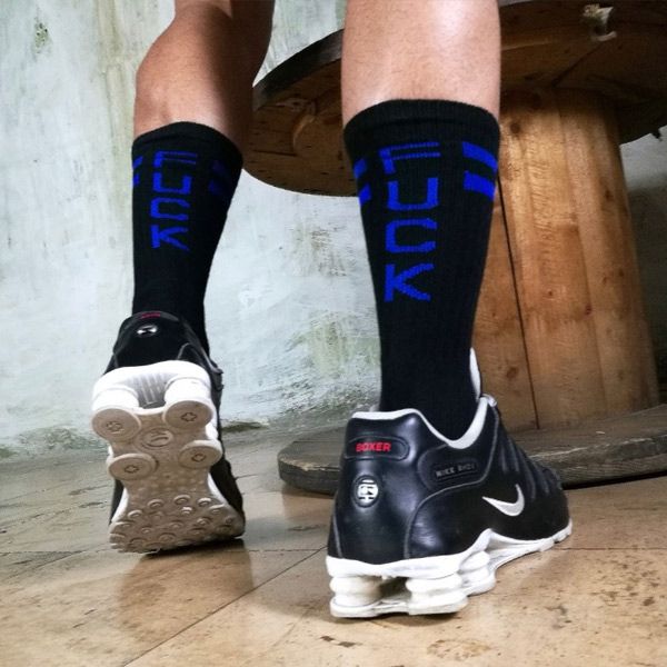 Boxer Barcelona Skater Socks Black/Royal Blue - FUCK